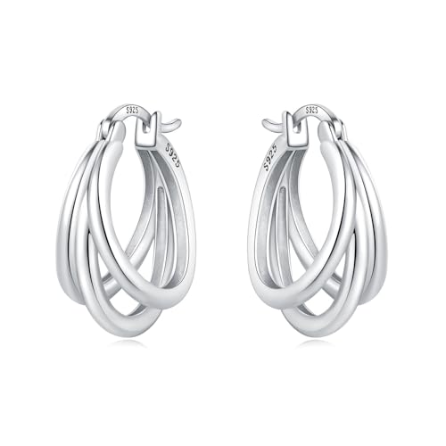 CYMYSS Ohrringe Silber 925 Creolen Silber Damen 925 Kleine Creolen Silber 925 Sterling Silber Ohrringe Hoop Earrings Earrings For Women (Elegante drei Ringe) von CYMYSS