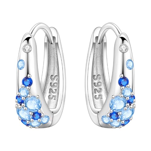 CYMYSS Zirkonia 925 Sterling Silber Ohrringe Damen Creolen Silber Creolen Damen Earrings For Women Geschenke für Frauen, Mütter und ihre Lieben (Blaue Ohrringe mit Farbverlauf) von CYMYSS