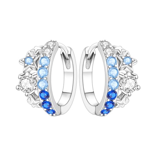CYMYSS Zirkonia 925 Sterling Silber Ohrringe Damen Creolen Silber Creolen Damen Earrings For Women Geschenke für Frauen, Mütter und ihre Lieben (Blaue Stern-Ohrringe mit Farbverlauf) von CYMYSS