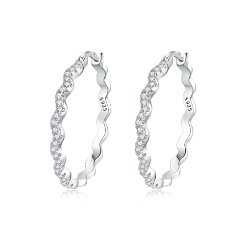 CYMYSS Zirkonia 925 Sterling Silber Ohrringe Damen Ohrringe Creolen Silber Creolen Damen Earrings For Women Geschenke für Frauen, Mütter und ihre Lieben (Funkelnde Wellen) von CYMYSS