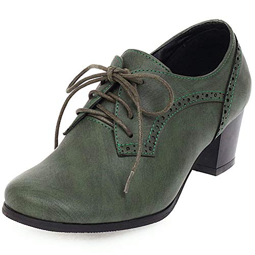 CYNLLIO Damen Vintage Wingtips Schnürschuh Oxfords Brogues Schuhe Mid Chunky Heels Pumps Perforierte Kleid Sattelschuhe, 4 Grün, 37 EU von CYNLLIO