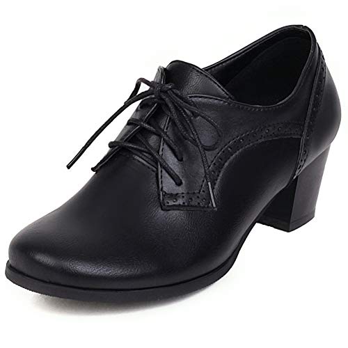 CYNLLIO Damen Vintage Wingtips Schnürschuh Oxfords Brogues Schuhe Mid Chunky Heels Pumps Perforierte Kleid Sattelschuhe, 4 Schwarz, 35.5 EU von CYNLLIO