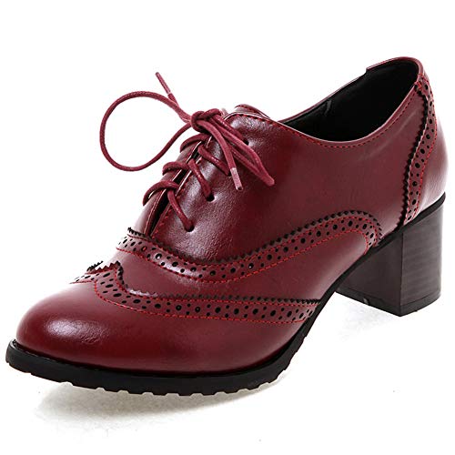 CYNLLIO Damen Vintage Wingtips Schnürschuh Oxfords Brogues Schuhe Mid Chunky Heels Pumps Perforierte Kleid Sattelschuhe, 5 Weinrot, 41 EU CYNLLIO Damen Vintage Wingtips Schnürschuh Oxfords Brogues Schuhe Mid Chunky Heels Pumps Perforierte Kleid Sattelschuhe, 5 Weinrot, 41 EU von CYNLLIO