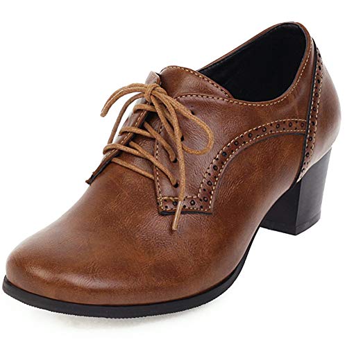 cynllio Damen Vintage Wingtips Schnürschuhe Oxfords Brogues Schuhe Mid Chunky Heels Pumps Perforiert Kleid Sattelschuhe, 4 Braun, 41.5 EU von CYNLLIO