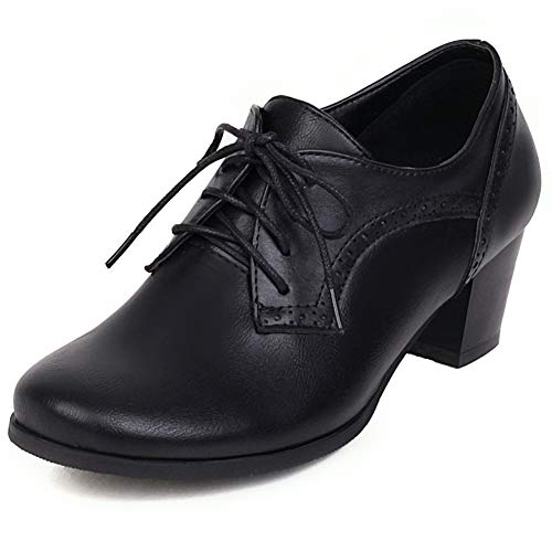cynllio Damen Vintage Wingtips Schnürschuhe Oxfords Brogues Schuhe Mid Chunky Heels Pumps Perforiert Kleid Sattelschuhe, 4 Schwarz, 38.5 EU von CYNLLIO