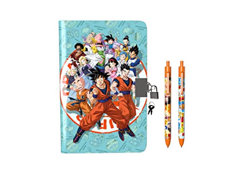 Dragon Ball-Set Geschenk Tagebuch und Stifte, Geschenkbox, Schreibset, Tagebuch mit Vorhängeschloss, mehrfarbig, offizielles Produkt (CyP Brands), mehrfarbig, Estandar, Dragon Ball Set Journal und 2 Stifte, mehrfarbig, Estandar, Dragon Ball Set Tagebuch und 2 Stifte von CYPBRANDS