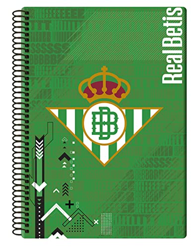 Real Betis Balompié Notizbuch, Notizbuch, Spiralbindung, kariert, Schulmaterial, Grün, offizielles Produkt (CyP Brands), grün, Estandar, Betis Notizbuch Folio 80 Blatt von CYPBRANDS