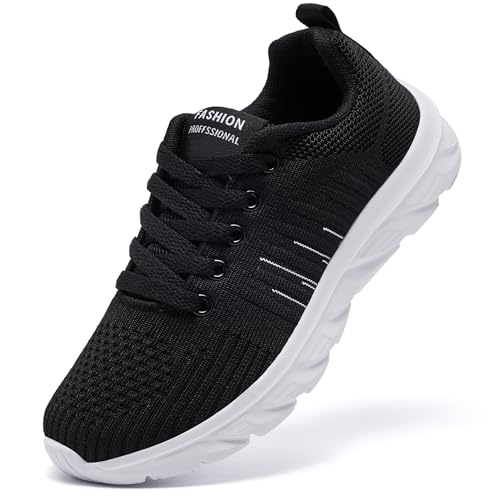 CYRUWOSH Damen Laufschuhe Sportschuhe Turnschuhe Schuhe Walkingschuhe StraßEnlaufschuhe Sneaker Leichte Mesh Atmungsaktive StoßAbsorbierende Sohle Mit Hoher Elastizität Schwarz Weiß 40 von CYRUWOSH