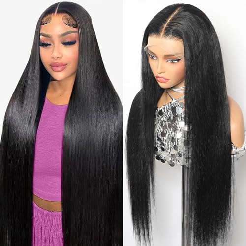 CYSDRH 33 x 15 cm HD Lace-Front-Perücke, Echthaar, 180 % Dichte, glatt, Lace-Frontal-Perücke für schwarze Frauen, vorgezupft mit Babyhaar, 66 cm, natürliches Schwarz, 33 x 15 cm, HD-Front-Perücke CYSDRH 33 x 15 cm HD Lace-Front-Perücke, Echthaar, 180 % Dichte, glatt, Lace-Frontal-Perücke für schwarze Frauen, vorgezupft mit Babyhaar, 66 cm, natürliches Schwarz, 33 x 15 cm, HD-Front-Perücke von CYSDRH