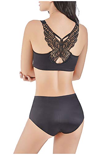 CYSTYLE 2 TLG übergröße Damen Vorderverschluss BH Dünn Push UP BH Set für Große Größen mit Schmetterling Am Rücken Design von CYSTYLE