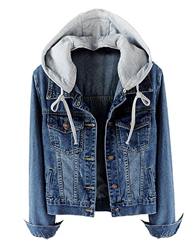 CYSTYLE 2018 Frauen Mäntel Herbst und Winter Damen Jeansjacke Vintage Mädchen Denim Jeans Jacke Mantel Beiläufige Outwear mit Kapuzen (Blau, EU S=Asia L) von CYSTYLE