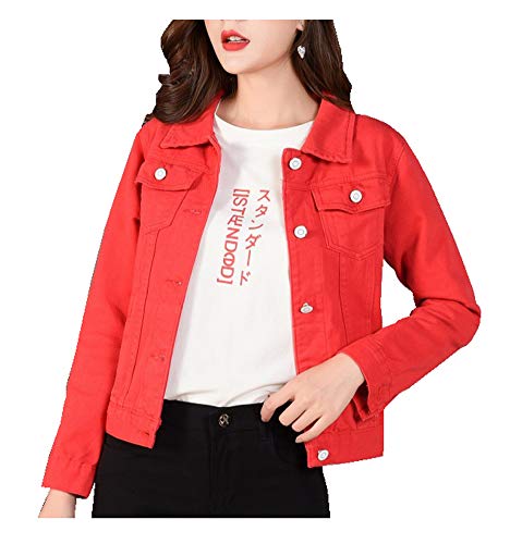 CYSTYLE 2020 Damen Jeansjacke Übergangsjacke Kurz Jacke Denim Casual in klassischer Form (Rot, XS) von CYSTYLE