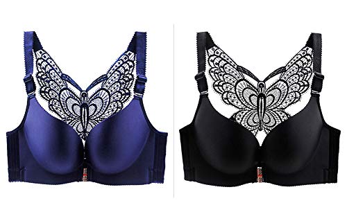 CYSTYLE 2PCS übergröße Damen Vorderverschluss BH Dünn Push UP BH für Große Größen mit Schmetterling Am Rücken Design von CYSTYLE