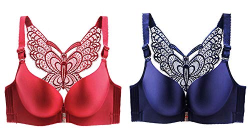 CYSTYLE 2PCS übergröße Damen Vorderverschluss BH Dünn Push UP BH für Große Größen mit Schmetterling Am Rücken Design von CYSTYLE