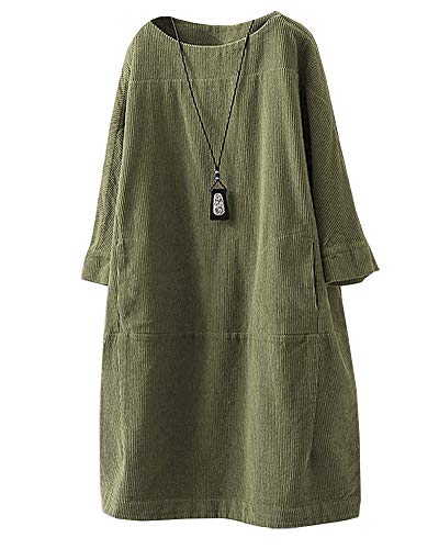 CYSTYLE Damen 3/4 Aermel Tunika Tshirt Kleider Oversize Cordkleider Langarm Longshirt Pullover Top Outwear (Grün 2, XXL) von CYSTYLE