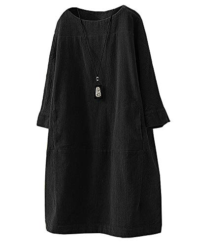 CYSTYLE Damen 3/4 Aermel Tunika Tshirt Kleider Oversize Cordkleider Langarm Longshirt Pullover Top Outwear (Schwarz, XXL) von CYSTYLE