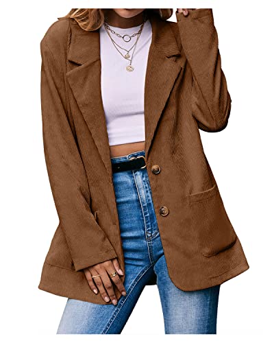 CYSTYLE Damen BF Retro Vintage Cord Blazer Cordjacke Freizeit Jacken Arbeit Büro Jacken Blazer Anzug Oberteile Casual Langarm Top Outwear von CYSTYLE