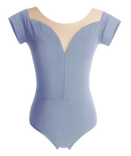 CYSTYLE Damen Ballett Trikot Ballettanzug Kurz Arm Gymnastikanzug Spaghettiträger für Kinder Mädchen (Hellblau, M) von CYSTYLE