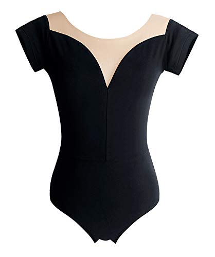 CYSTYLE Damen Ballett Trikot Ballettanzug Kurz Arm Gymnastikanzug Spaghettiträger für Kinder Mädchen (Schwarz, XL) von CYSTYLE