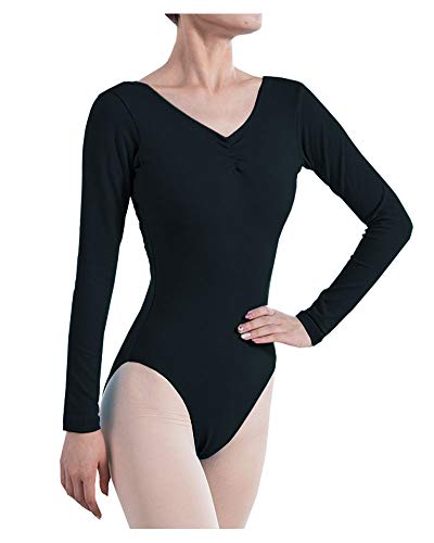 CYSTYLE Damen Ballett Trikot Ballettanzug Lang Arm Gymnastikanzug Spaghettiträger für Kinder Mädchen (Schwarz 1, L) von CYSTYLE