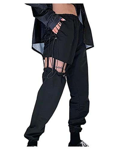 CYSTYLE Damen Cargo Hose Freizeithosen Arbeit Cargohosen Jogginghose Streetwear Beiläufig Hiphop Hohe Taille Solide Jogger Hose mit Tasche von CYSTYLE