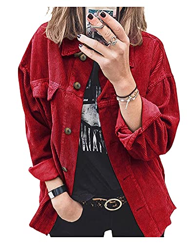 CYSTYLE Damen Cord Hemd Blusen Cordhemd Cordjacke Patchwork Freizeit Jacken Frühling Herbst Oberteile Casual Langarm Oberteil Lose Hemd Tops Outwear von CYSTYLE