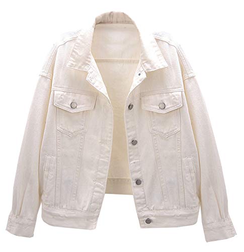 CYSTYLE Damen Jeansjacke Übergangsjacke Kurz Jacke Denim Casual in klassischer Form (Weiß, L) von CYSTYLE