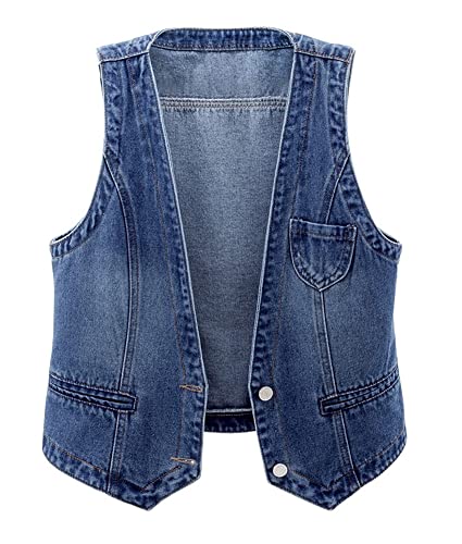 CYSTYLE Damen Jeansweste übergröße Denim Jacke Ärmellos Beiläufige Jeansweste Denim Weste Vest Frühling Cardigan Top Outwear von CYSTYLE