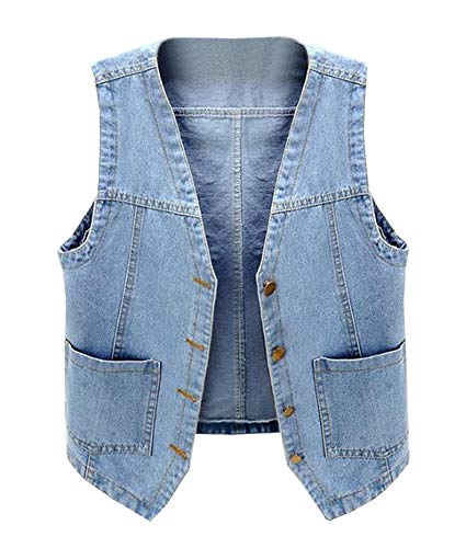 CYSTYLE Damen Jeansweste übergröße Denim Jacke Ärmellos Beiläufige Jeansweste Denim Weste Vest Frühling Cardigan Top Outwear von CYSTYLE