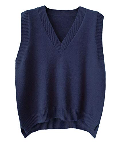 CYSTYLE Damen Merinowolle Pullunder Strickweste Weste Ärmellose Strickjacke Cardigan V-Ausschnitt Strickweste Top Outwear (Blau, L) von CYSTYLE