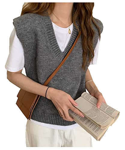 CYSTYLE Damen Strickweste Pullunder Weste Herbst Winter Westen Ärmellose V-Ausschnitt Strickjacke Cardigan Strickweste Vest Top Outwear von CYSTYLE