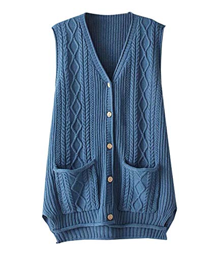 CYSTYLE Damen Strickweste Weste Ärmellose Strickjacke Cardigan V-Ausschnitt Knopf Strickweste mit Tasche von CYSTYLE