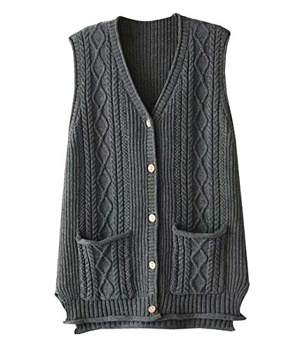 CYSTYLE Damen Strickweste Weste Ärmellose Strickjacke Cardigan V-Ausschnitt Knopf Strickweste mit Tasche von CYSTYLE