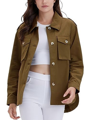 CYSTYLE Damen Übergangsjacke Shacket Trenchcoat Utility Jacke Steppjacke Leicht Sommerjacke Parka mit Taschen von CYSTYLE