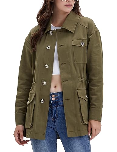 CYSTYLE Damen Übergangsjacke Trenchcoat Utility Jacke Steppjacke Leicht Sommerjacke Boyfriend Parka mit Taschen von CYSTYLE