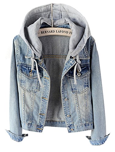 CYSTYLE Frauen Mäntel Herbst und Winter Damen Jeansjacke Vintage Mädchen Denim Jeans Jacke Mantel Beiläufige Outwear mit Kapuzen (Hellblau, EU XS=Asia M) von CYSTYLE