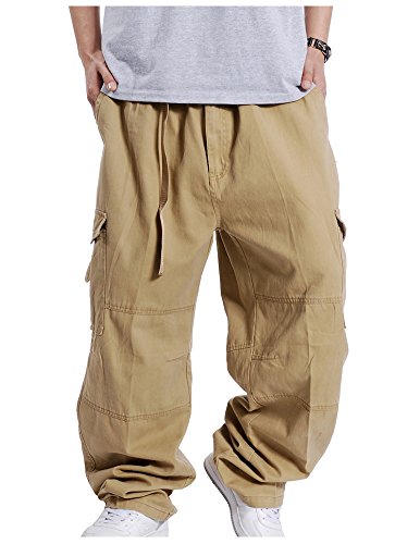 CYSTYLE Herren Cargohosen Hose Freitzeithose Baggy Gerades Bein Loose Fit (Gelb, 3XL/Gewicht 115-125 KG) von CYSTYLE