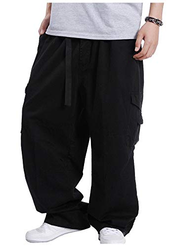 CYSTYLE Herren Cargohosen Hose Freitzeithose Baggy Gerades Bein Loose Fit (Schwarz, L/Gewicht 92-100 KG) von CYSTYLE