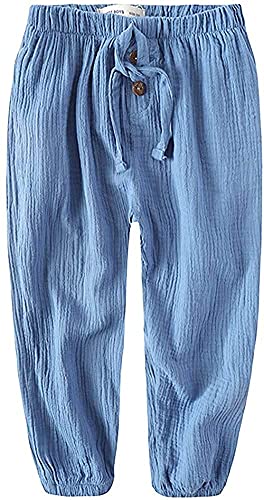 CYSTYLE Kinder Jungen Mädchen Leinenhose Stoffhose Baumwolle Hose Jogginghose Freizeithose Sweathosen Sporthose (Blau, 110) von CYSTYLE