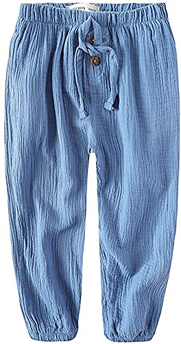 CYSTYLE Kinder Jungen Mädchen Leinenhose Stoffhose Baumwolle Hose Jogginghose Freizeithose Sweathosen Sporthose (Blau, 150) von CYSTYLE