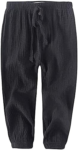 CYSTYLE Kinder Jungen Mädchen Leinenhose Stoffhose Baumwolle Hose Jogginghose Freizeithose Sweathosen Sporthose (Schwarz, 110) von CYSTYLE