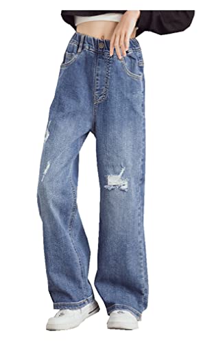 CYSTYLE Kinder Mädchen Jean Hosen Loch Denim Jeans Vintage Hose mit Weitem Bein Jeanshose von CYSTYLE