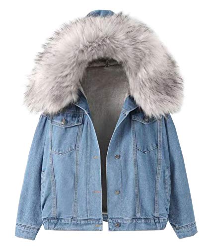 CYSTYLE Neue Damen Winter Jeansjacke Gefütterte Denim Jacket Jeans Jacke Mantel Warme Winterjacke mit Fell von CYSTYLE
