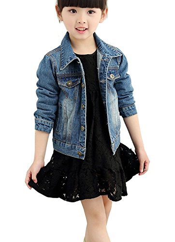 CYSTYLE Neue Frühjahr Herbs Kinder Jungen Mädchen Langarm Denim Jeansjacke Jacket Übergangsjacke (120/Körpergröße 104-109 cm) von CYSTYLE