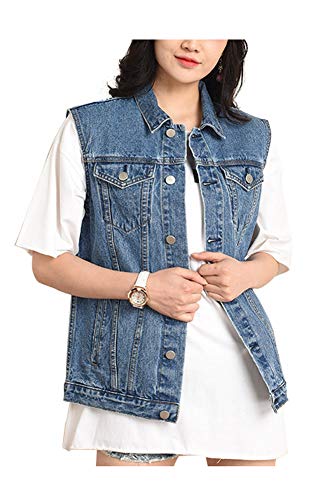 CYSTYLE Neue übergröße Damen Jeansweste BF Jacke Ärmellos Einfache Beiläufige Jeansweste (50) von CYSTYLE