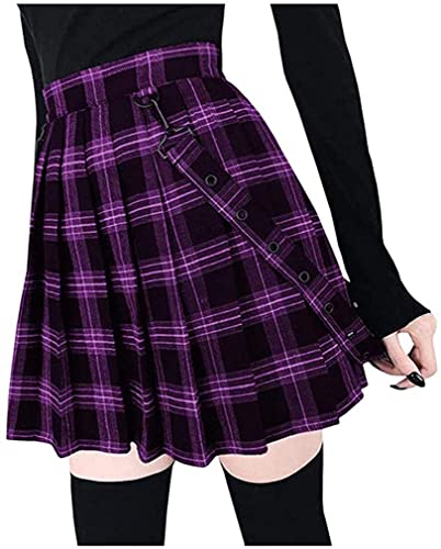 CYSTYLE Rock Damen Gothic Faltenrock Schulmädchen A-Linie Plaid Rock Skater Tennis Basic Minirock von CYSTYLE