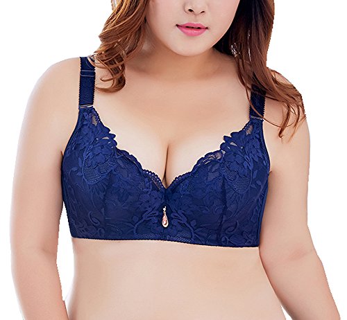 CYSTYLE übergröße Damen Dünn Push Up Spitzen BH für Große Größen (Blau, 115D) von CYSTYLE