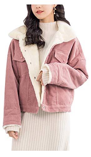 CYSTYLE Winter Retro Vintage Damen Fleece gefüttert Cordjacke Freizeit Warm Jacken Oberteile Casual Langarm Outwear (Rosa, L) von CYSTYLE