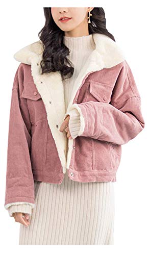 CYSTYLE Winter Retro Vintage Damen Fleece gefüttert Cordjacke Freizeit Warm Jacken Oberteile Casual Langarm Outwear (Rosa, M) von CYSTYLE