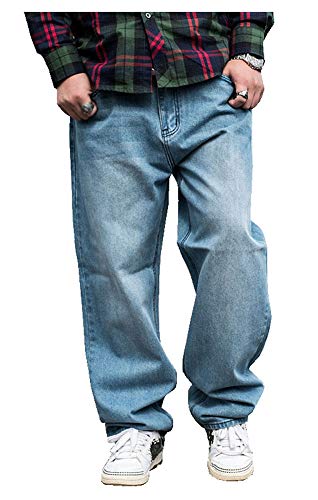 CYSTYLE übergröße Herren Jeanshose Baggy Jeans Denim Straight Leg in Hip Hop Stil für Große Größen (Blau, 52) von CYSTYLE